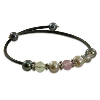 Cultured Freshwater Pearl, Gemstone and Bead 6 Rubber Bypass Bracelet