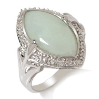 159 510 sterling silver marquise shaped green jade ring with diamond