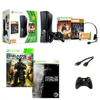 Xbox 360 250GB GOW 3/Medal of Honor/Fable/Halo Holiday Bundle with 2