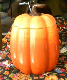  Ceramic Pumpkin Cookie Candy Jar w Lid Thanksgiving Orange Fall