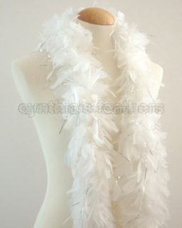 45gm Chandelle Feather Boa White with Silver Tinsel New