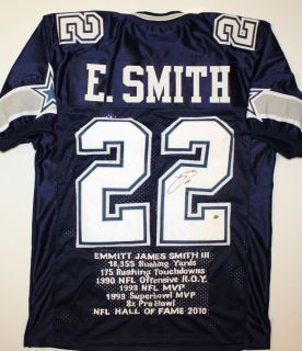 Emmitt Smith Autographed Blue Dallas Cowboys Stat Jersey  TriStar