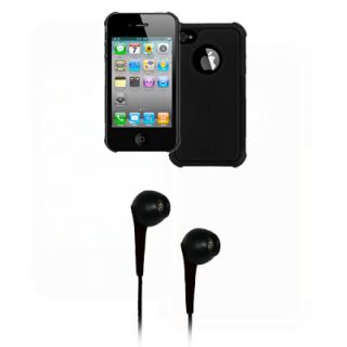EMPIRE Black Armor Dual Case Cover Stereo Earbuds for Apple iPhone 4