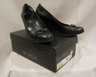 Via Spiga $189 Ladies Classy Black Leather Slip on High Heels Wedge