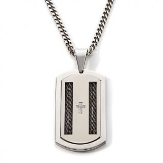 184 437 men s stainless steel cross and black accented dog tag pendant