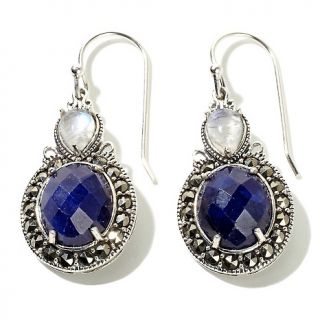 202 002 zafira marcasite blue corundum and moonstone drop earrings
