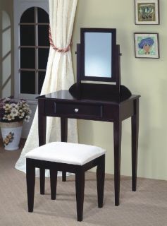 Espresso Finish Vanity Set w Mirror Table and Bench for Makeup