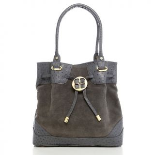 194 198 iman ostrich embossed leather suede drawstring bag note