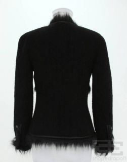 Chanel Boutique Black Wool Faux Fur Trim Cardigan Sweater Size 36 94a