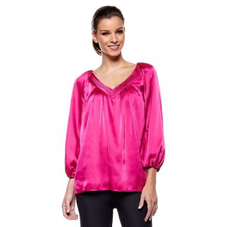 214 086 iman holiday glamour flowing satin v neck blouse rating 14 $