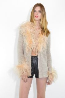  mod space age Blush pink Ostrich Feathers ultra cozy cardigan sweater
