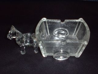 Vintage Donkey and Cart Clear Pressed Glass Salt Cellar Ashtray