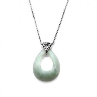 216 878 sterling silver pear shaped green jade pendant with chain and