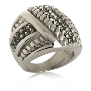 218 373 stately steel bold crystal and ribbed texture band ring note