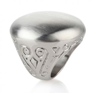 Stately Steel Bold Round Satin and Polished Dome Ring with Engraved