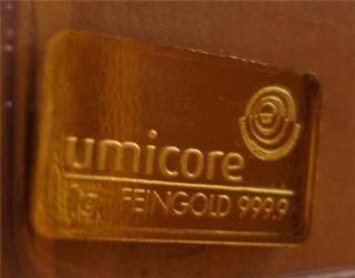 Gram Solid Gold Bar 24K 99 99 Investment Grade Umicore Gold Ingot