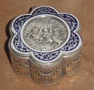 Old Silverplate Engraved Enamel Jewelry Box 3 5 France