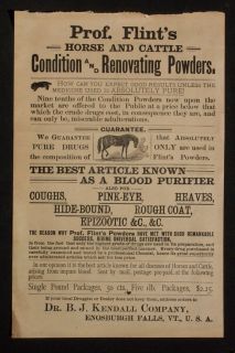 1889 Prof Flints Horse Cattle Powder Enosburg Falls VT