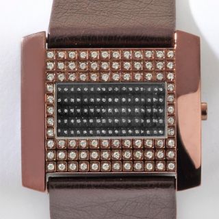 Manhattan by Croton 2.26ct CZ Digital Stainless Steel Leather Strap