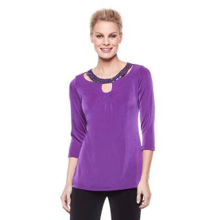 227 811 slinky brand 3 4 sleeve tunic with sequin and keyhole front