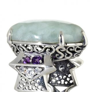 Jade of Yesteryear Jade, Amethyst and CZ Sterling Silver Pagoda Rin