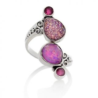 220 434 sajen pink drusy quartz and simulated opal bypass ring rating