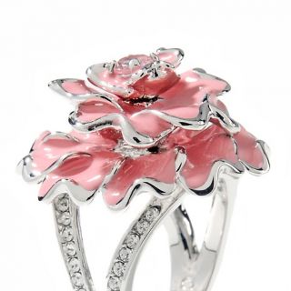 twiggy LONDON Rose of Twiggy CZ and Crystal Pink Enamel Ring
