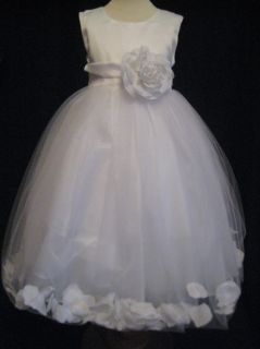 White Ivory Rose Petal Flower Girl Dress 6 9 12 18 MO 2T 3T 4T 5 6 7 8
