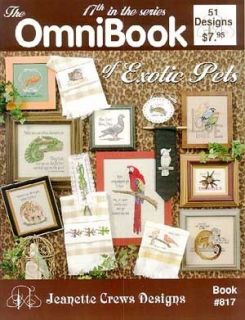 OmniBook of Exotic Pets Cross Stitch Hedgehog Ferret Parrot Macaw