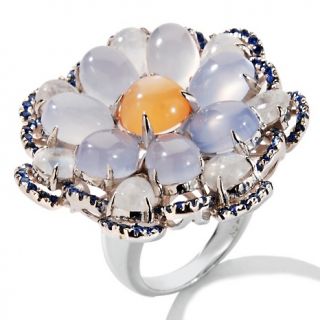 Carlo Viani Moonstone, Chalcedony and Gem Sterling Silver Floral Ring