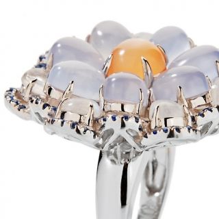 Carlo Viani Moonstone, Chalcedony and Gem Sterling Silver Floral Ring