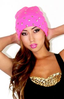 MARIALIA Hot Pink Beanie with Studs Concrete