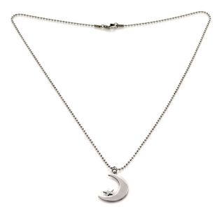 227 058 men s stainless steel crescent moon and star pendant with 24