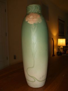 Frank Ferrell vase Roseville Owens 451 3 tall green floral antique