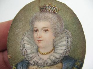 Antique Hand Painted Miniature Portrait of Royal Lady Crown on