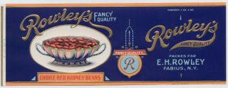 Rowleys Vintage Fabius NY Red Kidney Bean Can Label