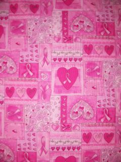 Breast Cancer Hearts We Love We Care Cotton Fabric FQ