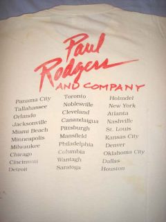 Paul Rodgers and Bad Company White Vintage 1990s Concert Tour T Shirt