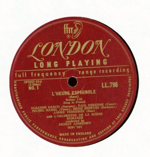 Ernest Ansermet   Ravel LHeure Espagnole   London   LL 7796   VG++
