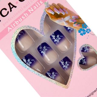 Pre Design False Acrylic Nail Tips Flower Art Full cover nails with