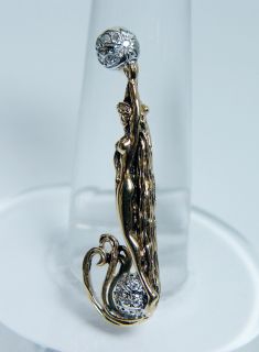 Designer Erte Russian Antique Nouveau Diamond Nude 14k Gold Pendant
