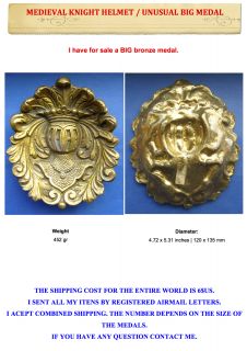 Medieval Knight Helmet Unusual Big Medal