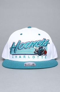 The Charlotte Hornets White Flash MVP Snapback Hat in White & Teal