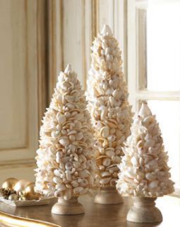 Horchow Set 3 Sea Shell Coral Ivory Trees Topiary Gold