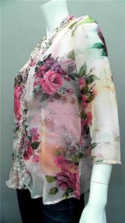 Faith Vintage Ladies Womens XS Soft Jewel Neck Blouse Top Pink Floral