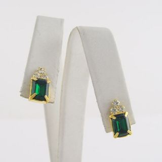 14kt Gold EP Rich Green Faux Emerald CZ Stud Earrings