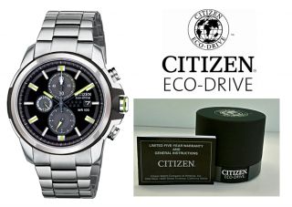 New Citizen Mens Eco Drive Chronograph Stainless Steel Watch CA0428