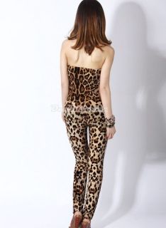 Womens Backless Sexy Leopard Clubwear Party Wrapped Chest Jumpsuit