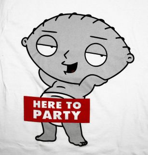Family Guy Stewie Griffin Here to Party Cartoon TV Show T Shirt Tee