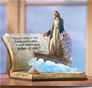 Lighted Jesus Fishers of Men Table Sculpture Fiqurine New
